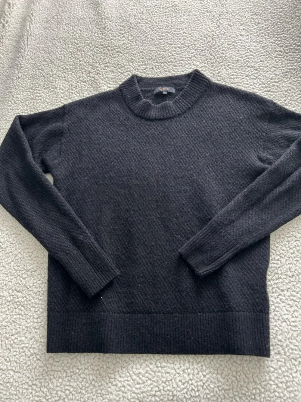 Quince Baby Alpaca Wool Diamond Stitch Crew Neck Sweater  Black Size S